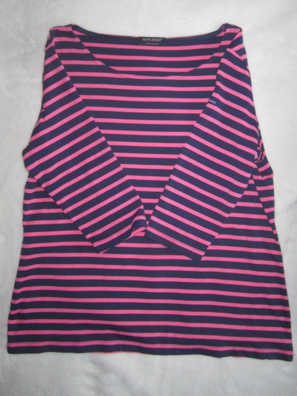 SAINT JAMES Breton Striped Shirt Navy & Pink Polyamide Women’s 14 M/L